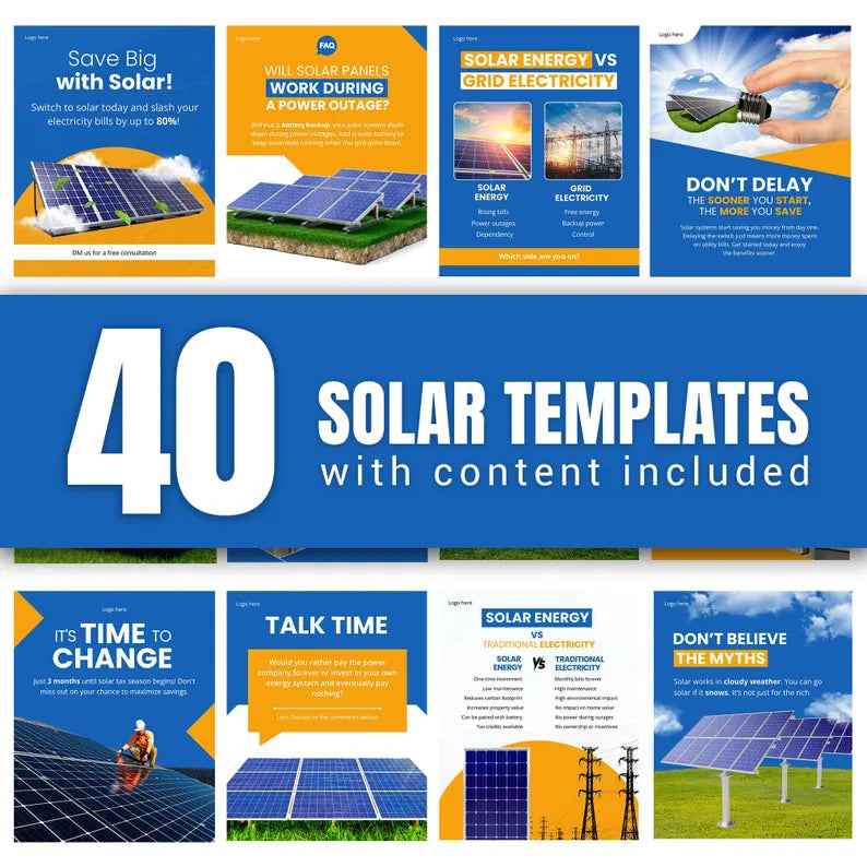 40 Solar Energy Instagram Canva Templates | Solar Panel Business Templates