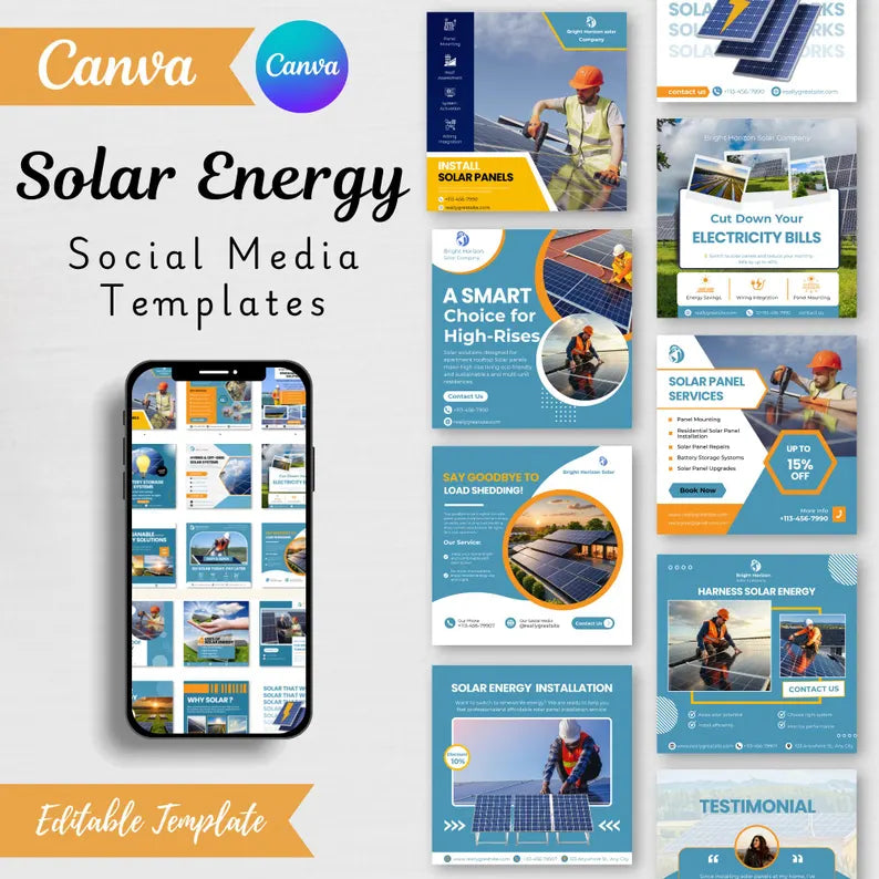 Solar Energy Social Media Templates - Green Power Canva Posts